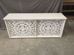 Dynasty Hand Craved Indian Solid Wood Sideboard With Carved Doors White