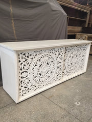 Dynasty Hand Craved Indian Solid Wood Sideboard With Carved Doors White