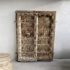 Indian Antique Old Door Solid Wood Door Whitewash 168cm