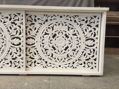 Dynasty Hand Craved Indian Solid Wood Sideboard With Carved Doors White