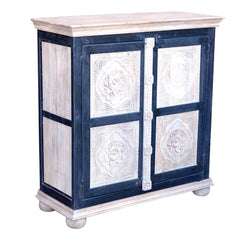 Floral carved Solid wood Sideboard Whitewash-Black