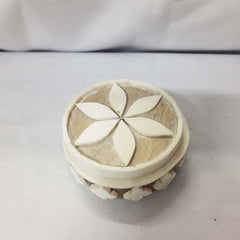 Real Bone Inlay Designer Luxury round Jewellery Box Gift Storage White J