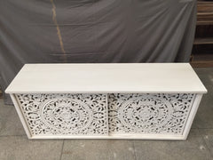 Dynasty Hand Craved Indian Solid Wood Sideboard With Carved Doors White