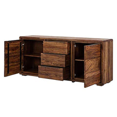 Gfine Sideboard with two doors and three drawers made of solid Sheesham wood 160x42x75Cm