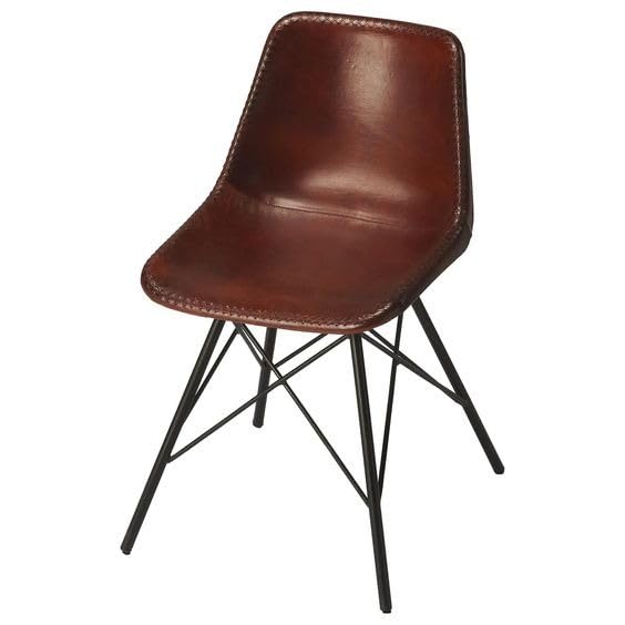 Aged Leather Metal Round Butterfly Chair in Black