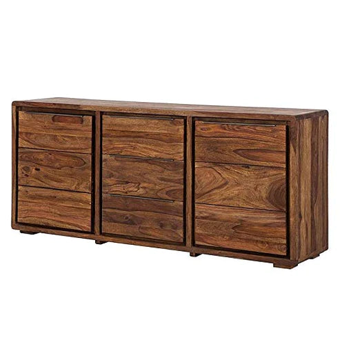 Gfine Sideboard with two doors and three drawers made of solid Sheesham wood 160x42x75Cm