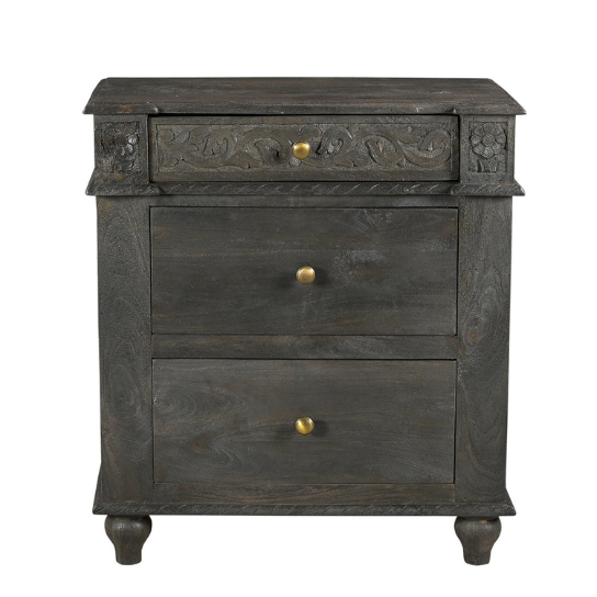 Hand Carved Solid Wood Bedsides Table Gray 64