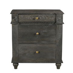 Hand Carved Solid Wood Bedsides Table Gray 64