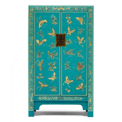 Golden Dragon Oriental Painted Solid Wood Blue Medium Cabinet 70x40x120cm