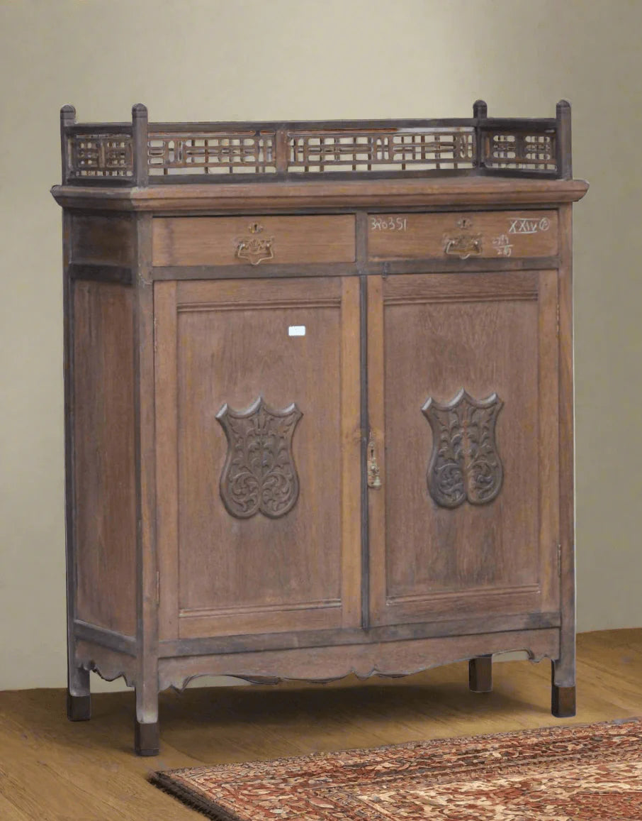 Vintage Indian Hand Carved Solid Wood Cabinet D69