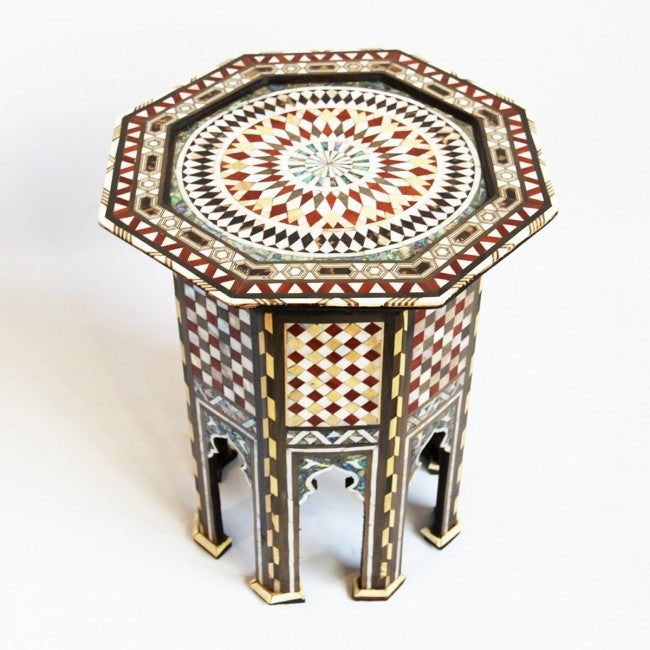 Maaya Bone Inlay Floral Small Arabian Side Table Stool Stand