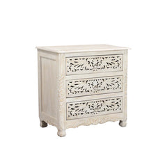 Indian Hand Carved 3 Drawers Solid Wood Bedside Table  06