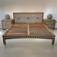 Indian Hand Carved Solid Wood King Sized Bed Brown 101