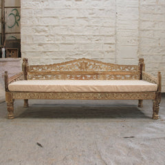 Mughal Garden Hand Carved Balinese Daybed Limewash L