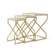 The Attic Cruzz Marble and Metal Set of 3 Side Tables Gold