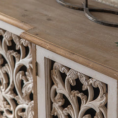 Indian Hand Carved Jali Solid Wood 4 Door Sideboard