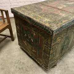 Vintage Hand Painted Indian Solid Wood Merchants Chest Storage Box