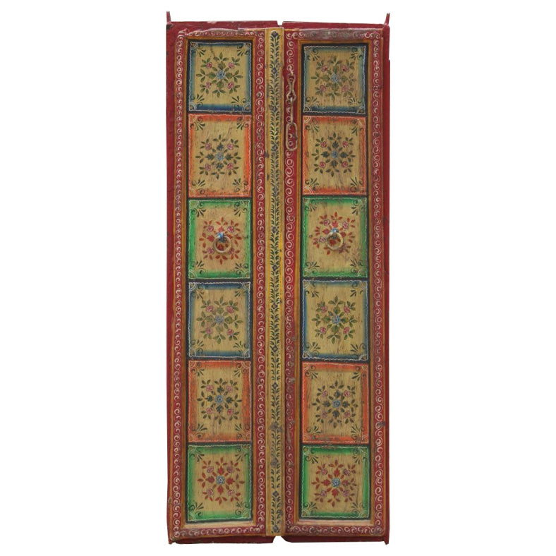 Indian Vintage Antique Hand Painted Teak Wood Door Panel 115