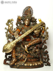 Indian Lord Goddess Sarasvati Brass Statue