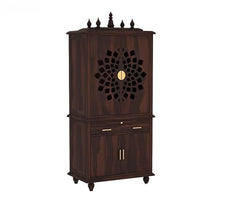 Handmade Home Decor Sheesham Wood Home Temple with 2 Drawers in Walnut Finish