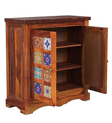 Moroccan Mosaic Handmade Mango Wood 2 Door Cabinet Sideboard In Honey Finish