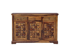 Solid Sheesham Wood Diamond Design Sideboard 3 Door 3 Drawer