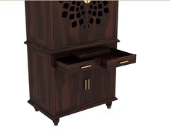 Handmade Home Decor Sheesham Wood Home Temple with 2 Drawers in Walnut Finish