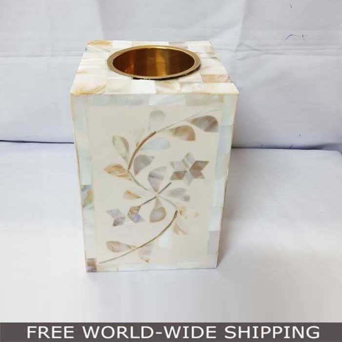 Real Bone Inlay Designer Indian Pillar Vintage Candle Stand Holder White