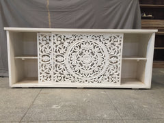 Dynasty Hand Craved Indian Solid Wood Sideboard With Carved Doors White