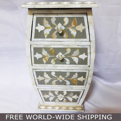 Real Bone Inlay Designer Luxury Storage Box 4 Drawers Floral