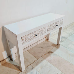 Hand Carved Solid Wood 2 Drawers Console Hall Table 51