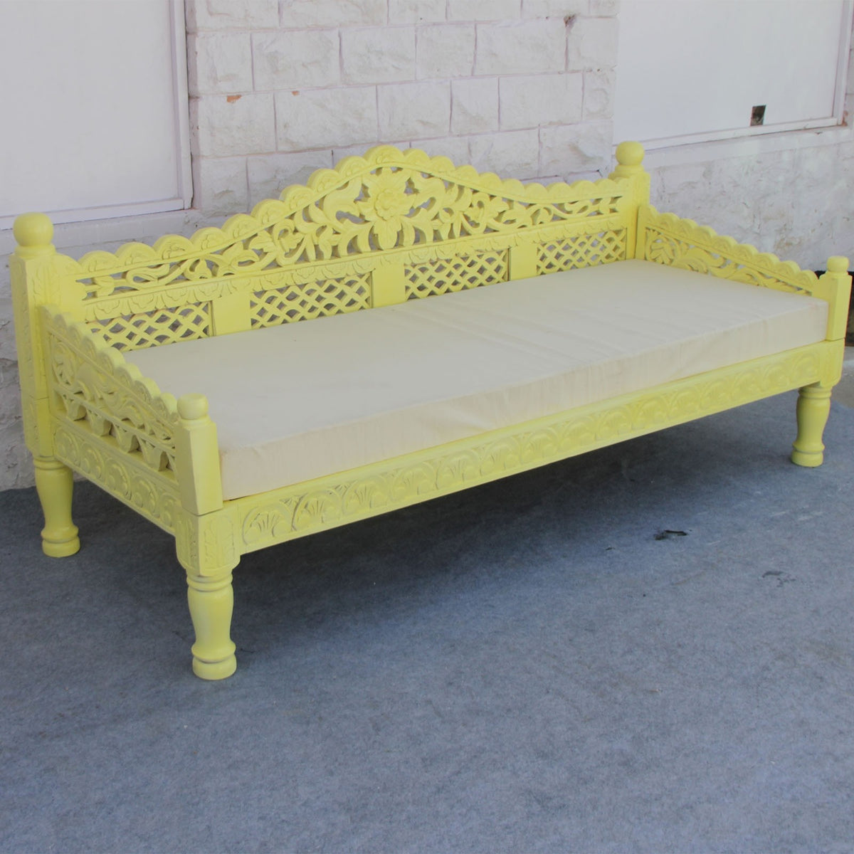 Mughal Garden Hand Carved Balinese Daybed Yellow L