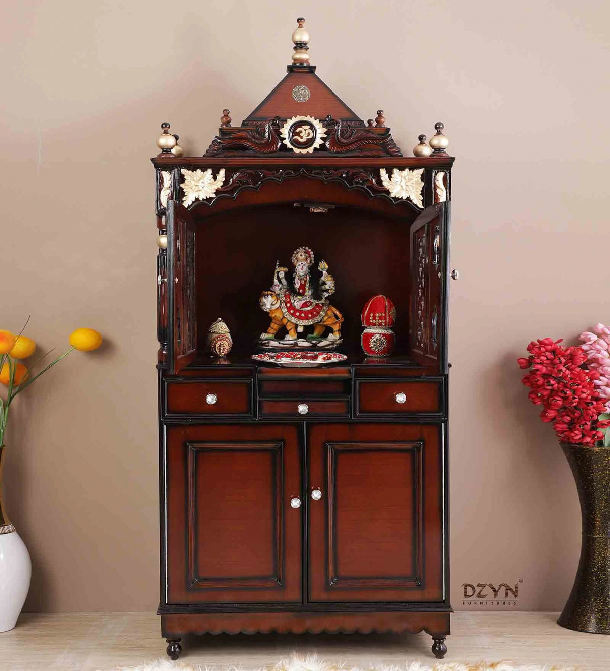 Large Sized Handmade Solid Wood Home Temple In Brown