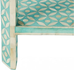 Maaya Bone Inlay Rectangular Side Table Blue Geometric