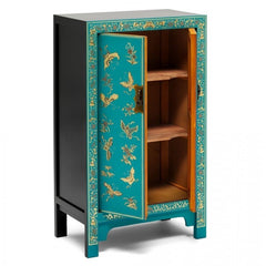 Golden Dragon Oriental Painted Solid Wood Blue Medium Cabinet 70x40x120cm