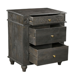 Hand Carved Solid Wood Bedsides Table Gray 64