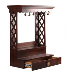 Stylish Brown Teak Wood Wall Mounted Mandir Without Door Home Temple In Brown