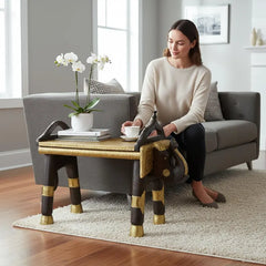 Indian Hand Carved Brass Work Solid Wood Coffee Table C144