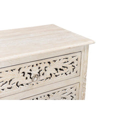 Indian Hand Carved 3 Drawers Solid Wood Bedside Table  06