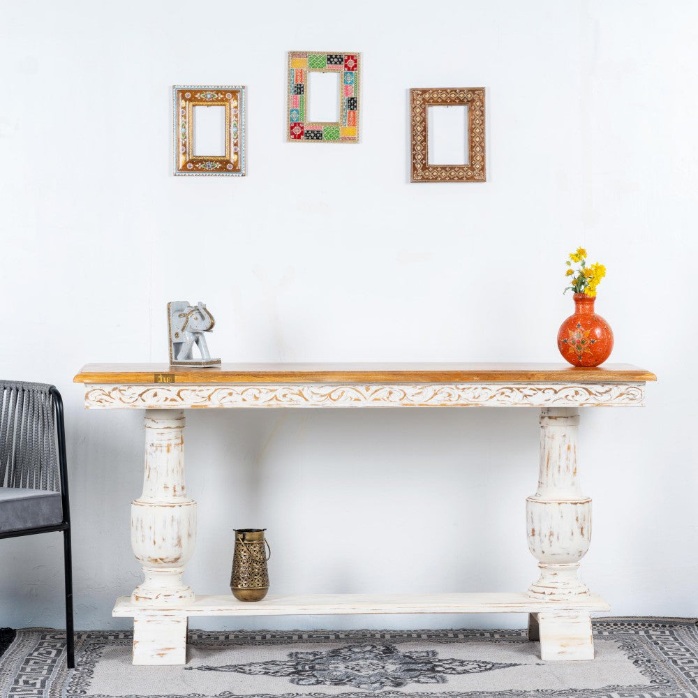 French Provincial Style Pillar Console Table White