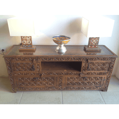 Indian Hand Carved Solid Wooden TV Unit 06