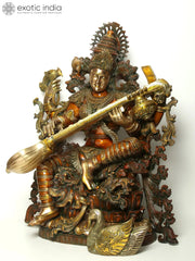 Indian Lord Goddess Sarasvati Brass Statue