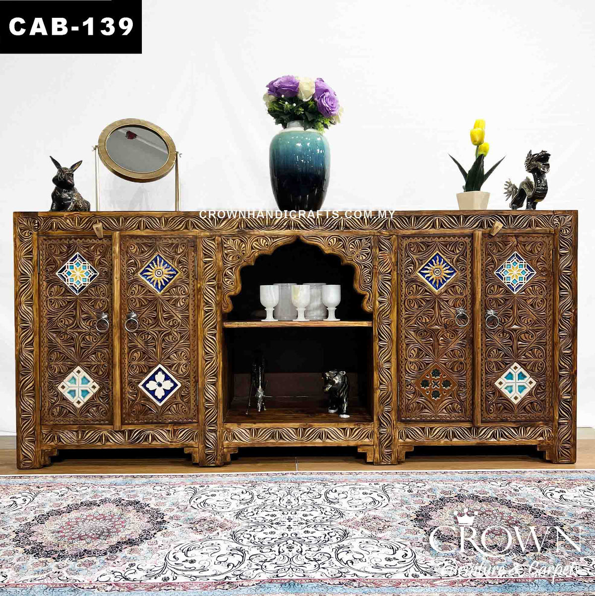 Indian Hand Carved Solid Wooden Sideboard