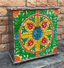 Indian Hand Painted Floral Carved Solid Wood Cabinet D128
