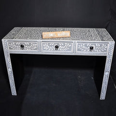 Bone Inlay Grey Floral Console Table