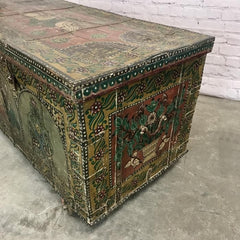 Vintage Hand Painted Indian Solid Wood Merchants Chest Storage Box