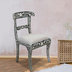 Maaya Bone Inlay Seating Chair White Black Floral Pattern Chair 10