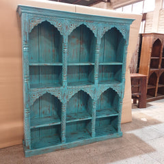 Antique Indian Hand Carved Wooden Bookshelf 169x39x196cm Blue