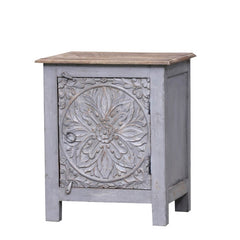 Dynasty Hand Carved Indian Reclaimed Wood Side Lamp Table