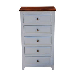 French Blanc Wooden Narrow Chest Of Drawers